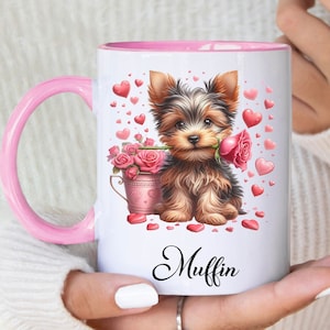 Cute Custom Pet Valentines Accent Coffee Mug, 11oz, Personalized Dog Tea Mug, Valentines Gift, Gift For Dog Mom, Yorkie Mug, Dog Lover