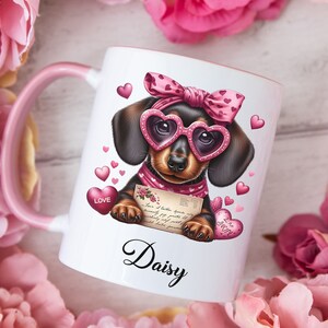Cute Custom Pet Valentines Accent Coffee Mug, 11oz, Personalized Dog Tea Mug, Valentines Gift, Gift For Dog Mom, Dachshund Mug, Dog Lover