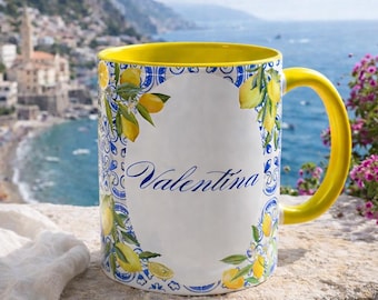 Custom Italian Style Lemon Mug | Amalfi Coast Sorrento Coffee Cup | Personalized Italy Lover Gift
