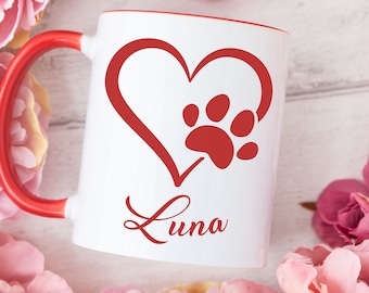 Personalized Dog Mom Mug with Heart Paw Print, Gift for Pet Lovers, Memorial