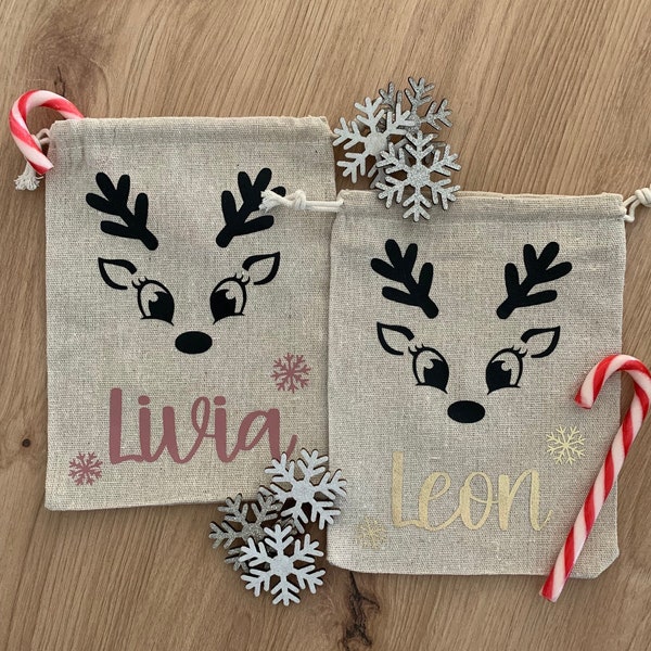 Personalisiertes Nikolaussäckchen | Weihnachten | Nikolaus | Weihnachtsstrumpf| Weihnachtssocke | Rentier | Geschenk | Kinder | Jute