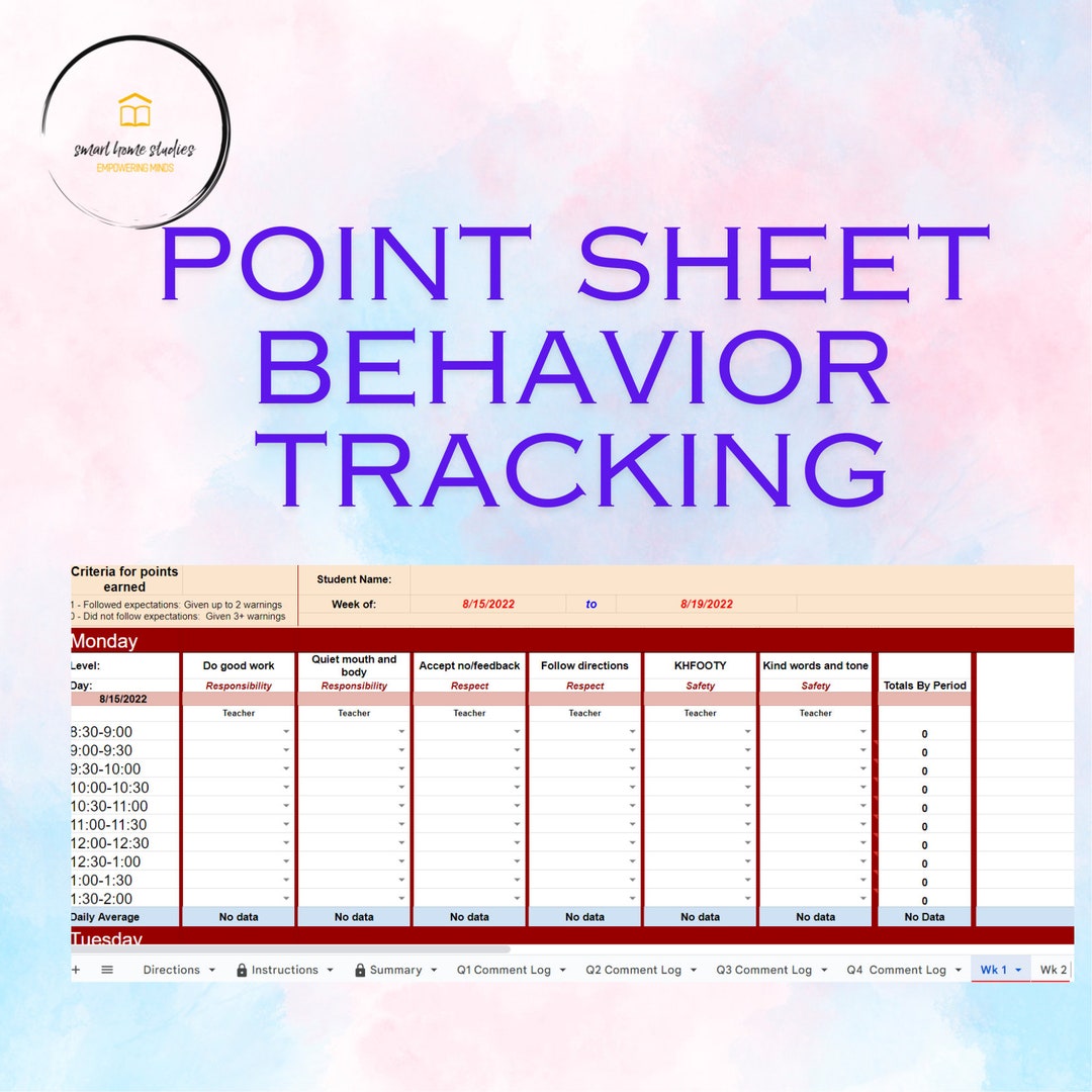 Point Sheet | Behavior Tracking | Behavior Chart | Monitor Progress - Etsy