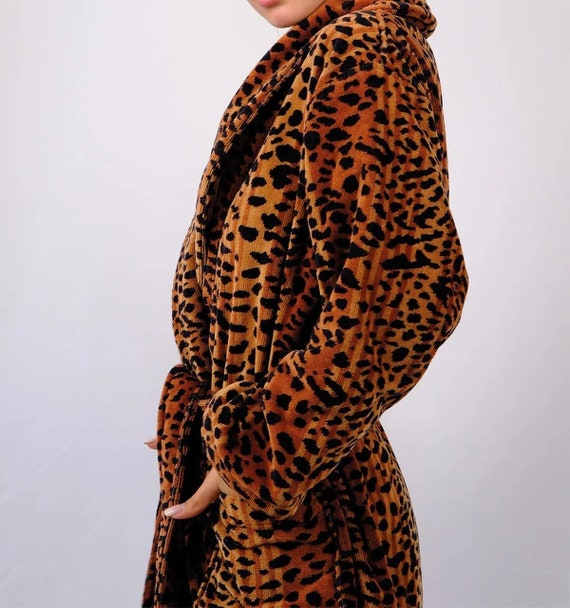 トップス LEOPARD PIPING LINEN ROBE Alexander Del Rossa Womens Leopard Print Robe, Short Satin