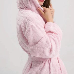 100% Cotton Pink Hooded Bathrobe with Heart Embroidery - Soft, Cozy, and Perfect for Home, Spa, or as a Gift