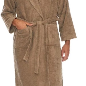 100% Organic Cotton Extra Soft Beige Men&#39;s Shawl Collar Bathrobe
