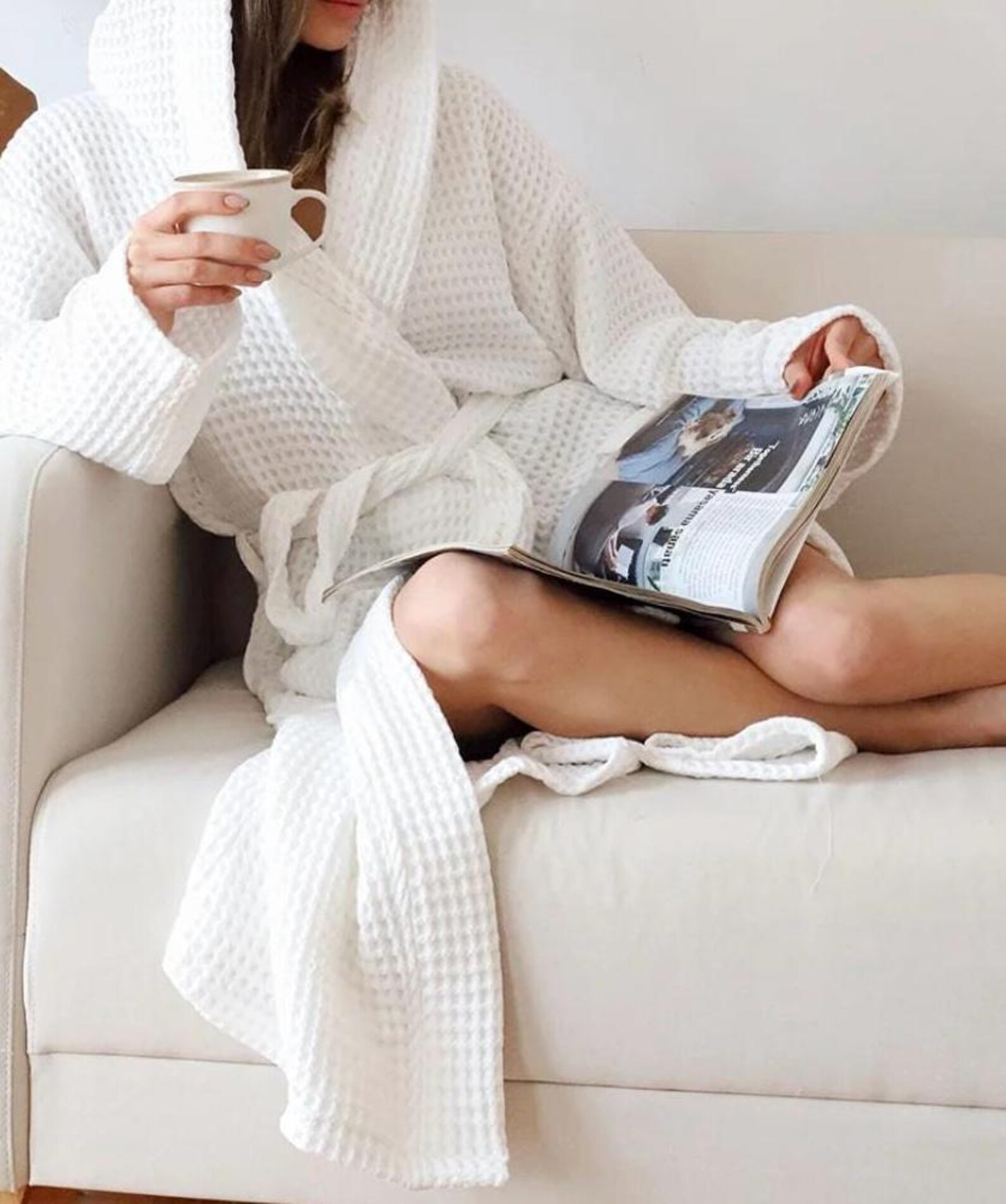 100% Cotton Waffle Bathrobe With Shawl Collar White - Etsy