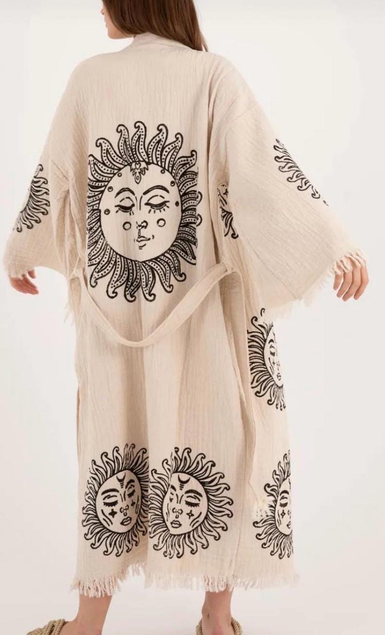 Sun Print Muslin Kimono Robe: Soft Cotton Boho Bathrobe - Etsy