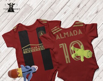 Personalized Atlanta United FC Almada 10 Baby Soccer Bodysuit, Thiago Almada Bodysuit Atlanta United