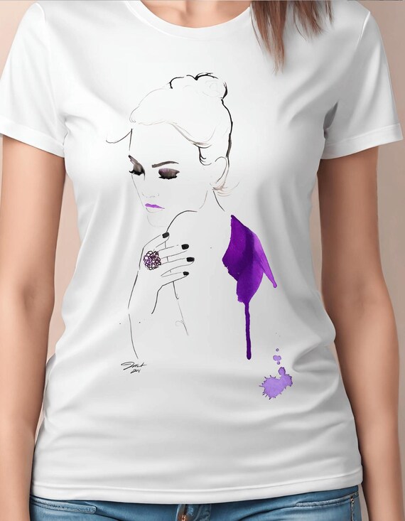 Camiseta minimalista com arte linear: retrato de mulher elegante