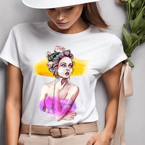 Frauen Kunst T-Shirt – Aquarell Illustration – Modernes Design – Einzigartiges Geschenk – Künstlerisch bedrucktes T-Shirt