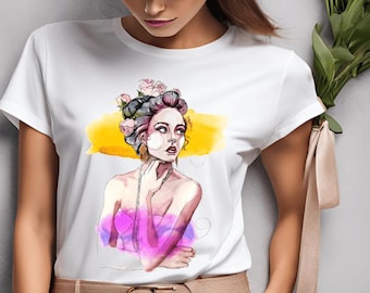 Watercolor Portrait T-Shirt: Modern Art Printed Tee