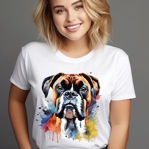 Boxer Dog T-Shirt, Watercolor Boxer Art Print, Unique Dog Lover Tee, Stylish Canine Apparel, Boxer Mom & Dad Gift, Trendy Pet Owner Clothing
