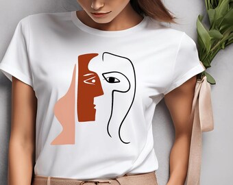 Minimalist Line Art T-Shirt – Abstract Face Graphic, Cotton Tee