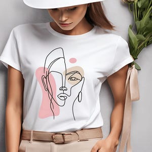 Abstract Line Art Face T-Shirt, Minimalist Aesthetic Tee, Modern One Line Drawing Shirt, Artistic Graphic Cotton T-Shirt