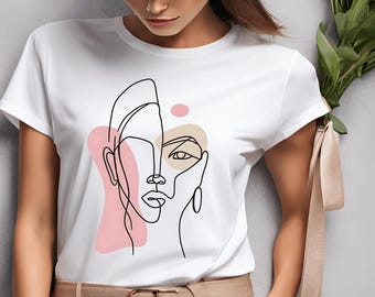 Abstract Face Line Art T-Shirt: Minimalist Cotton Graphic Tee