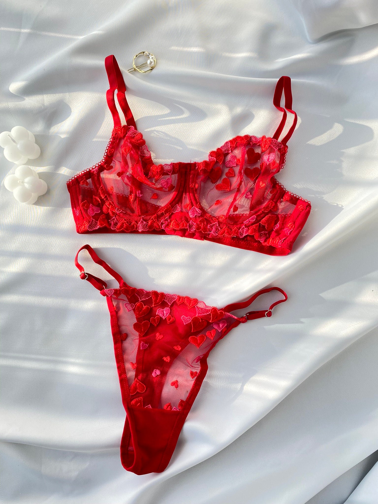 Salma Bra and Panties Lingerie Set in Red