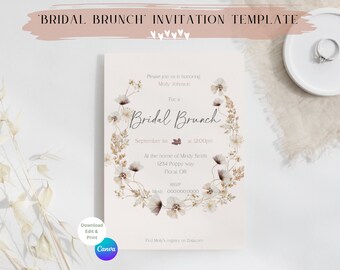 Editable Boho Floral Bridal Shower Invitation | Brunch Shower | Wildflower Invitation | Autumn Theme | Fall Wedding | Customizable Template