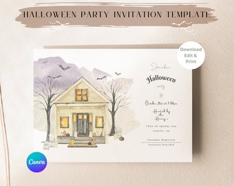 編集可能なハロウィンパーティー招待状テンプレート｜コスチュームパーティー招待状（Canva）