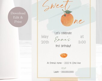 スイートワンの誕生日招待状 | オレンジテーマ、Canvaテンプレート（デジタルダウンロード）