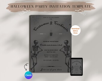スケルトンのハロウィンパーティー招待状テンプレート | カスタマイズ可能なCanva（デジタル）