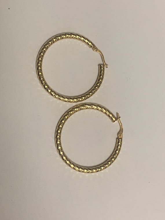 Large 14k Hoop Earrings textured design beautiful - image 1