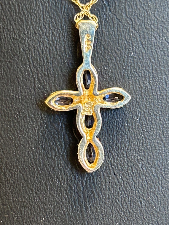 14k 18” Gold Chain with Tanzanite Cross Pendant - image 5