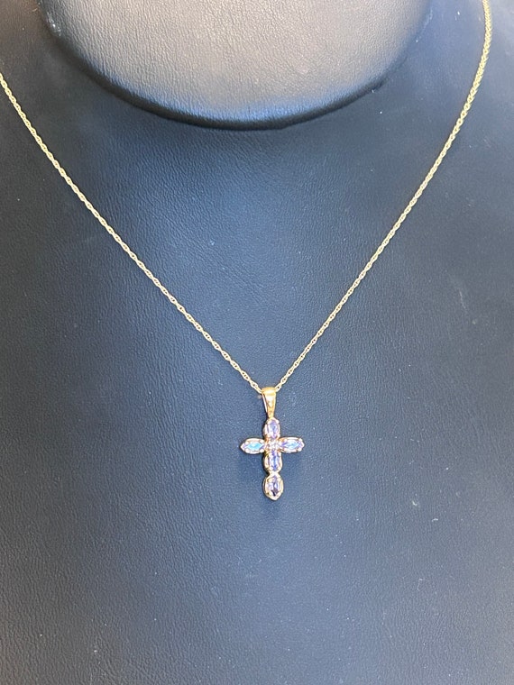 14k 18” Gold Chain with Tanzanite Cross Pendant - image 3