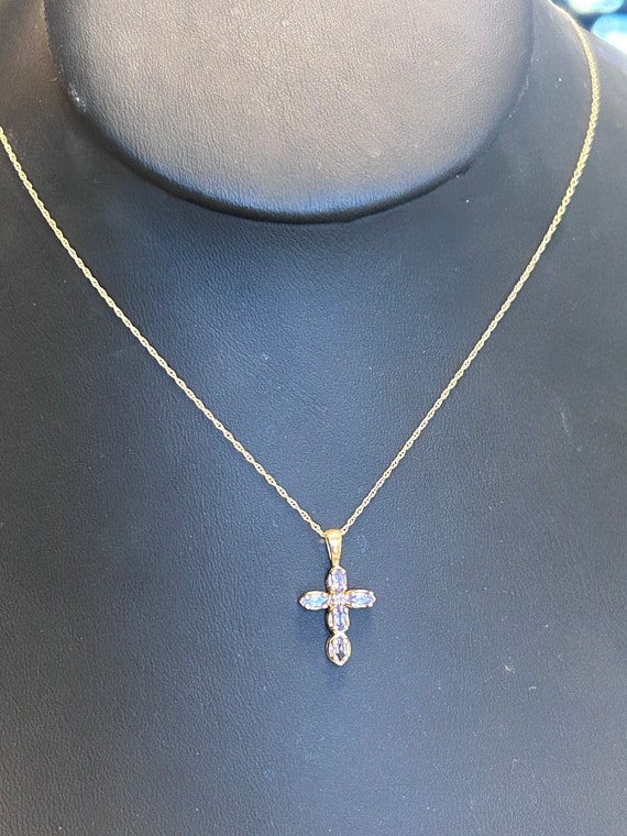 14k 18” Gold Chain with Tanzanite Cross Pendant - image 2