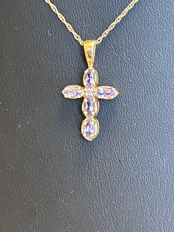 14k 18” Gold Chain with Tanzanite Cross Pendant - image 1