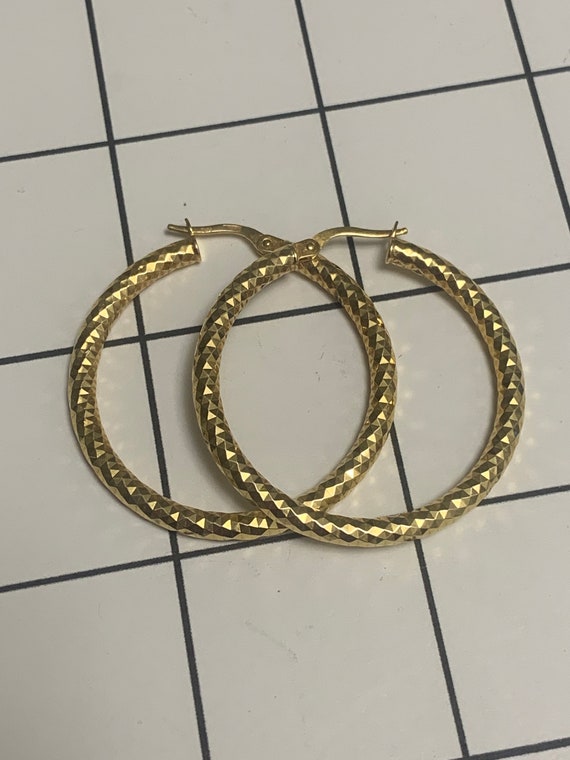 Large 14k Hoop Earrings textured design beautiful - image 3