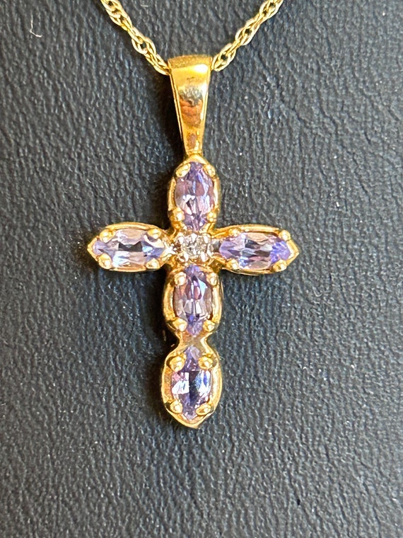 14k 18” Gold Chain with Tanzanite Cross Pendant - image 6