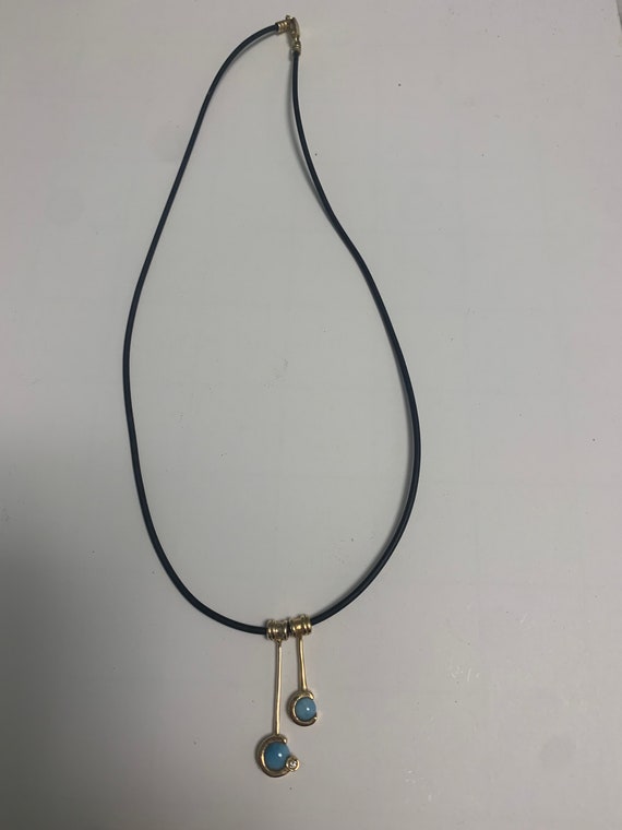 14k Gold Diamond and Larimar Necklace Leather - image 5