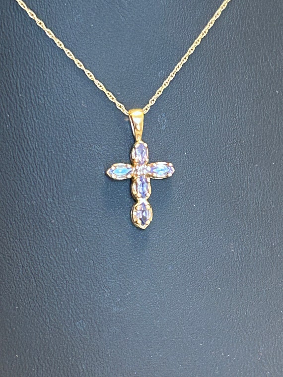 14k 18” Gold Chain with Tanzanite Cross Pendant - image 4