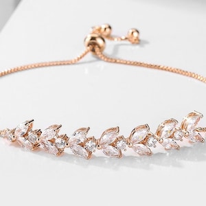 Adjustable Zirconia Leaf Bracelet Gift | Gold Chain Bracelet | Rose Gold Chain Bracelet | Silver Chain Leaf Bracelet | 18K Gold