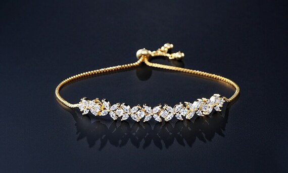 Adjustable Zirconia Flower Bracelet Gift | Gold Chain Adjustable Zirconia Flower Bracelet Gift | Gold Chain