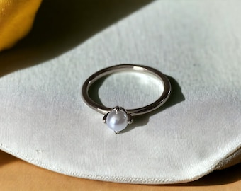Dainty Pearl Ring | Imitation Pearl Round Ring | Promise Ring | Stackable Rings | Single Pearl Silver Ring | Gold Promise Ring with a Pearl