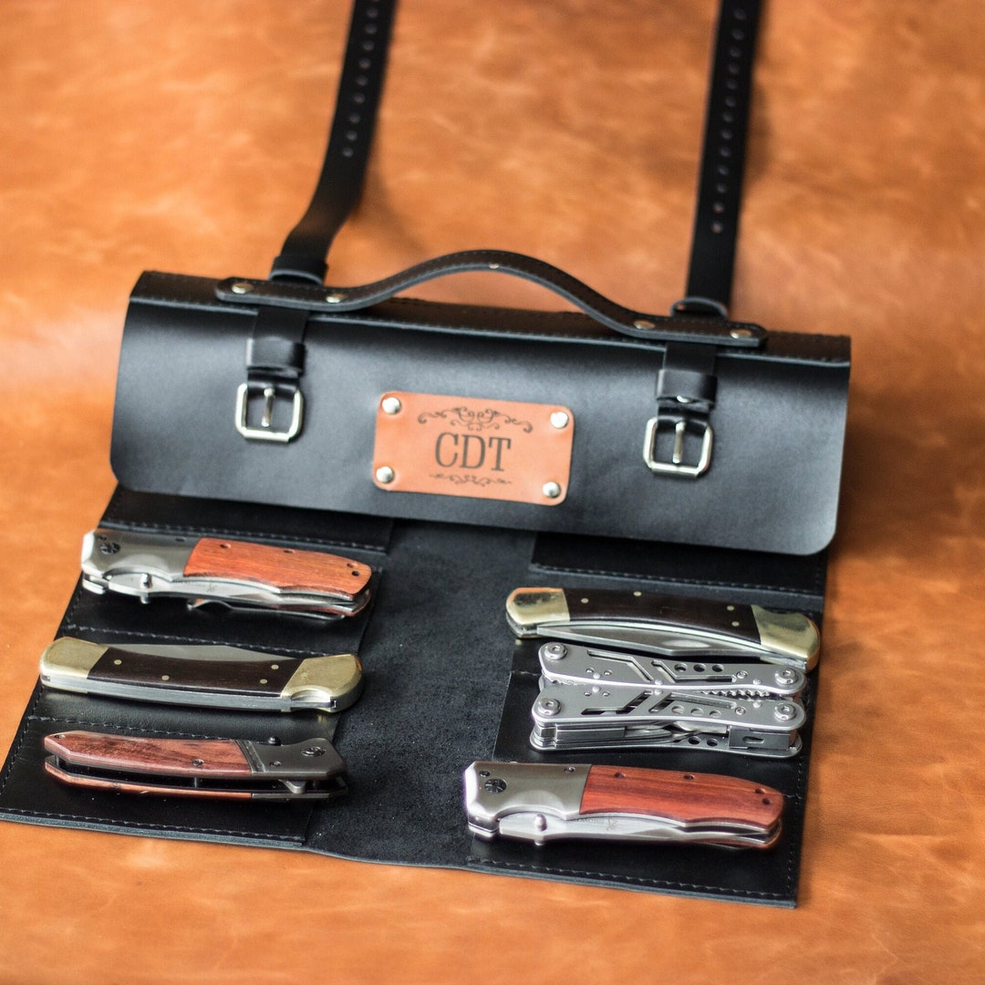 Personalized Leather Pocket Knife Roll, Pocket Knife Holder, Pocket
