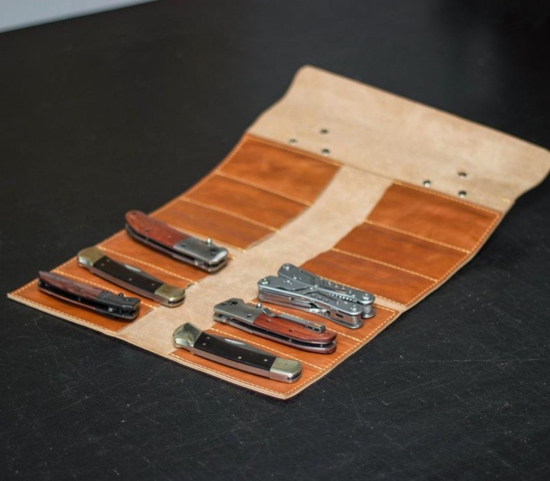 Leather Pocket Knife Roll Pocket Knife Holder Pocket Knife Etsy