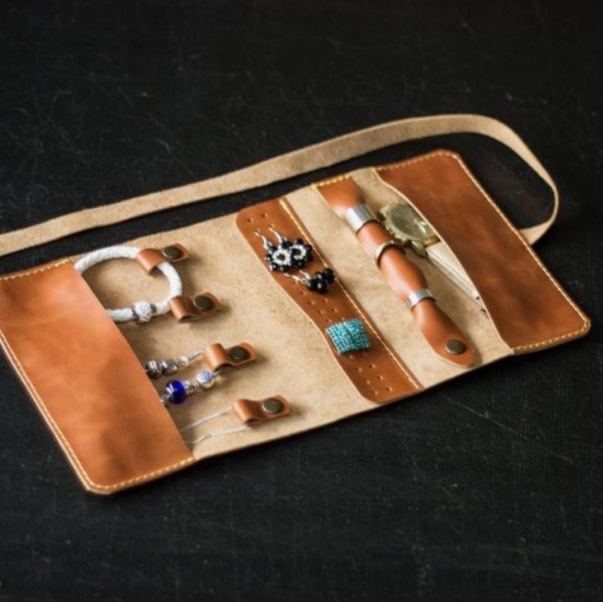 Leather Jewelry Organizer, Travel Jewelry Roll, Jewelry Roll Travel