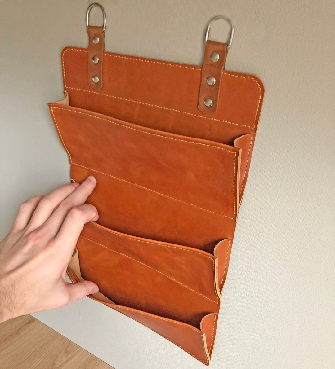 Personalized Leather Mail Box 16 Pockets, Leather Wall Organizer