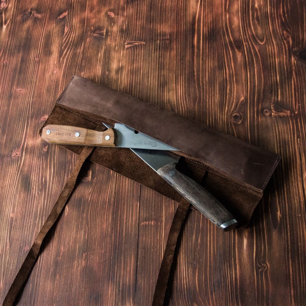 Rouleau en cuir personnalisé pour 1-2 couteaux, rouleau de couteaux en cuir, étui de couteau en cuir, porte-couteau de poche, sac de couteau de poche, rouleau de couteau de chef