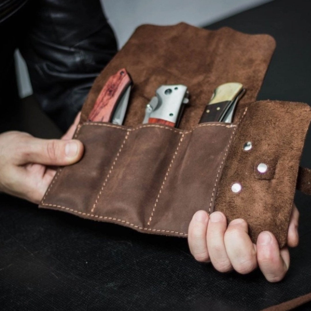 Leather Pocket Knife Roll, Pocket Knife Holder, Carving Roll, Chisel