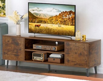 TV Stand for 65-inch TV, modern entertainment center with storage cabinet and open shelves, TV console table media cabinet for living room