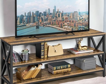 TV Stand for TV up to 65 inches, 55" TV Cabinet with 3 Tier Storage Shelves for Living Room, Entertainment Center