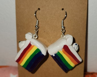 Rainbow/ Lgbtq pride cake slice earrings (B grade)