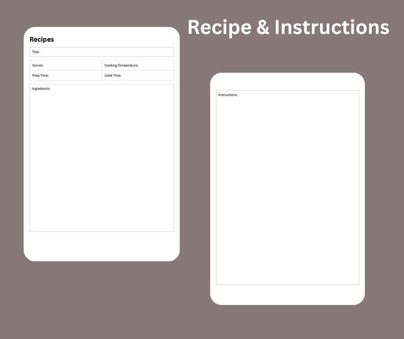 Printable Recipe Template Etsy Printable Recipe Template Etsy