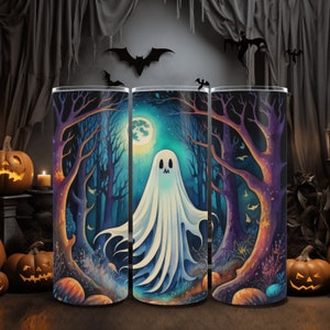 Ghost in Haunted Forest - Halloween vibe - 20oz, 12oz, Tumbler wrap - DIGITAL PRINT