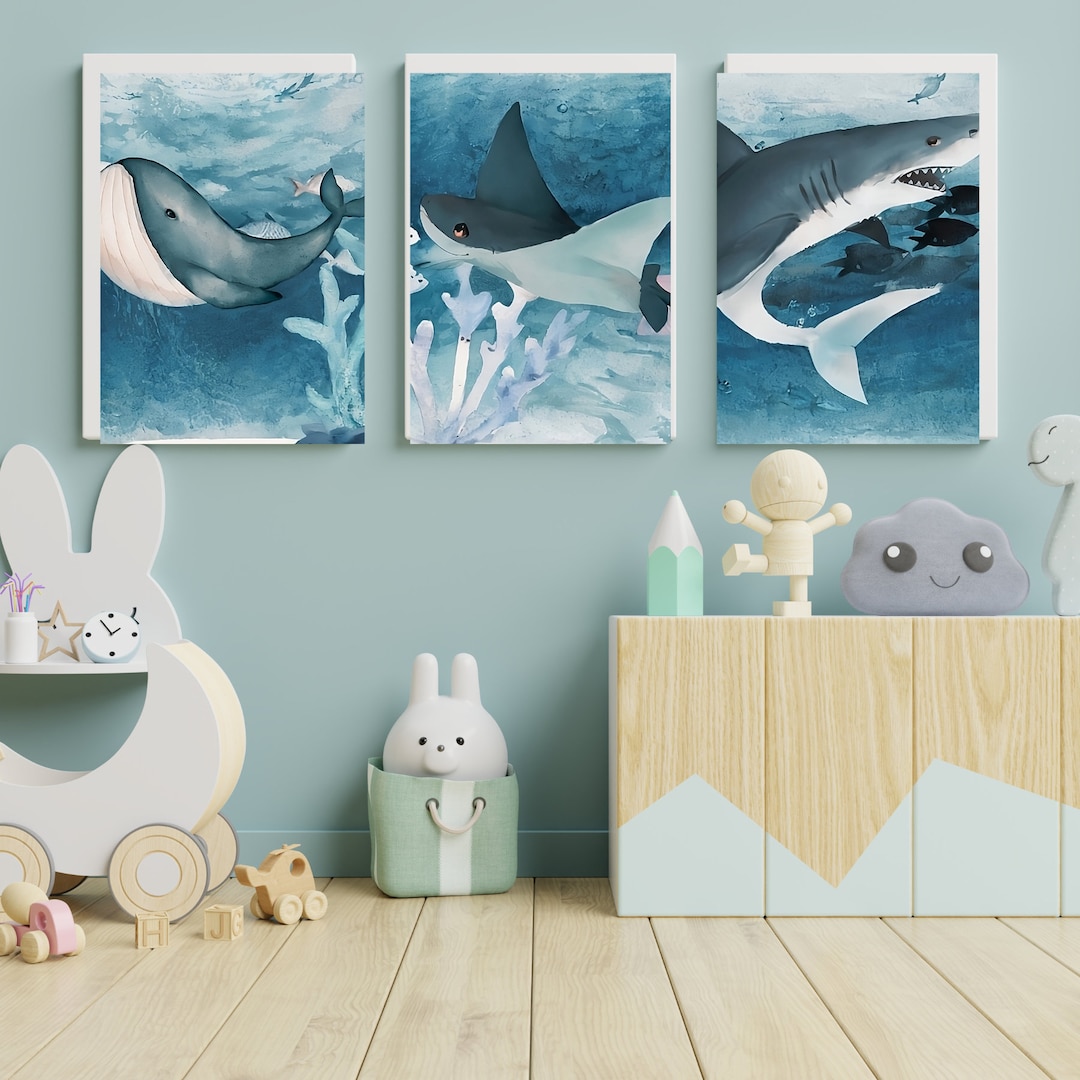 Nursery Ocean Theme Set of 3 Digital Download Printable Baby Room Decor