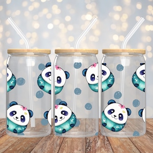 Chibi Panda theme - 16oz Glass Can Wrap - DIGITAL PRINT