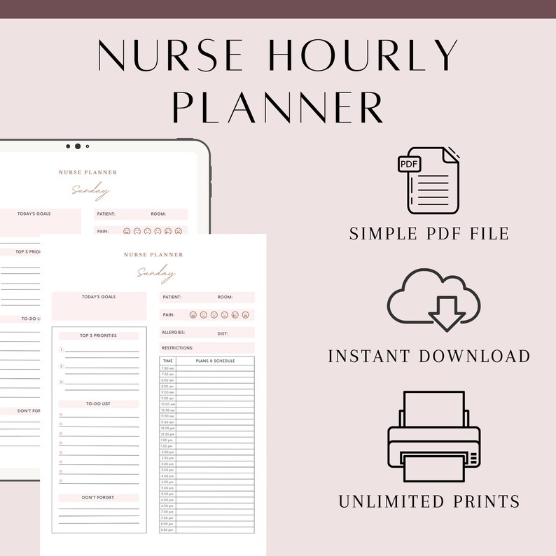 Nurse Planner Nurse Digital Planner With Hourly Rounding and Charting ICU Nurse Brain Nurse